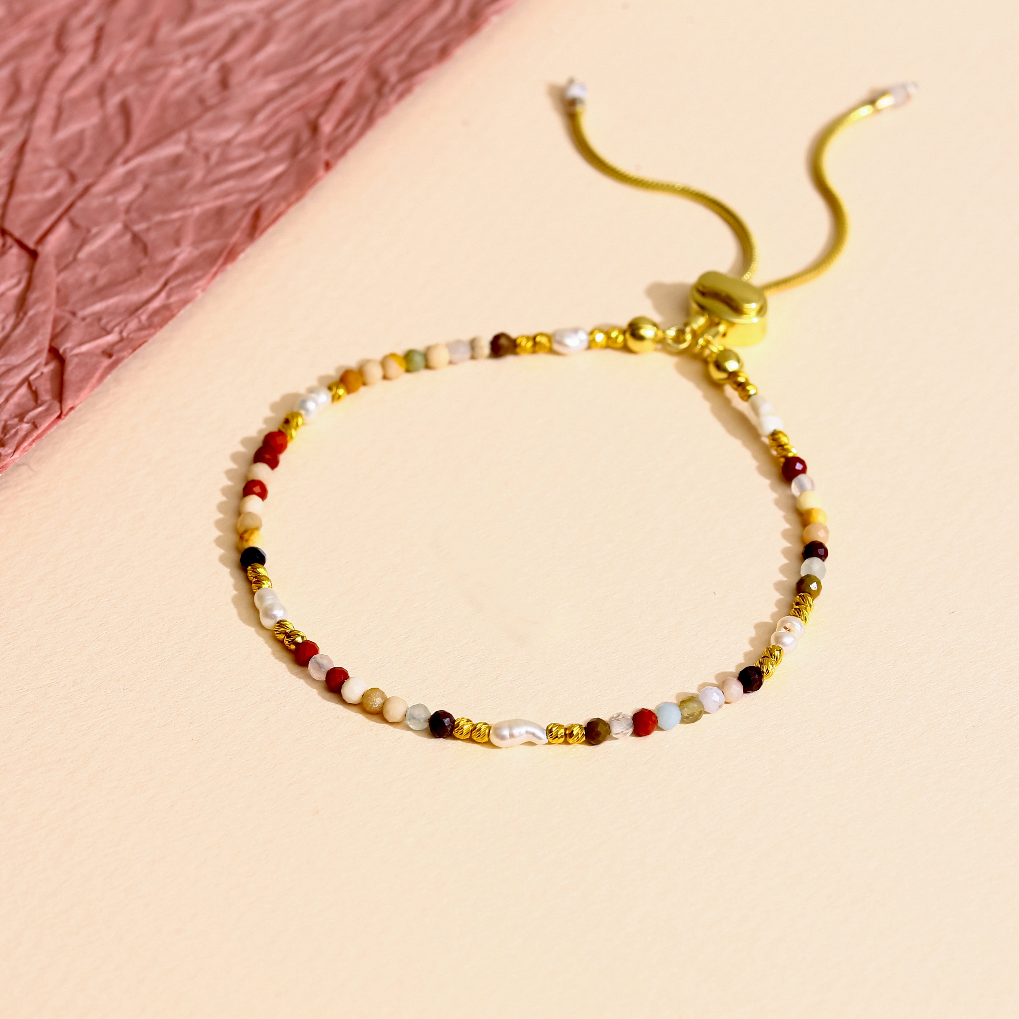 18K Gold Vermeil Doğal Taşlı İnci Bileklik - 925 Ayar Gümüş El İşçiliği