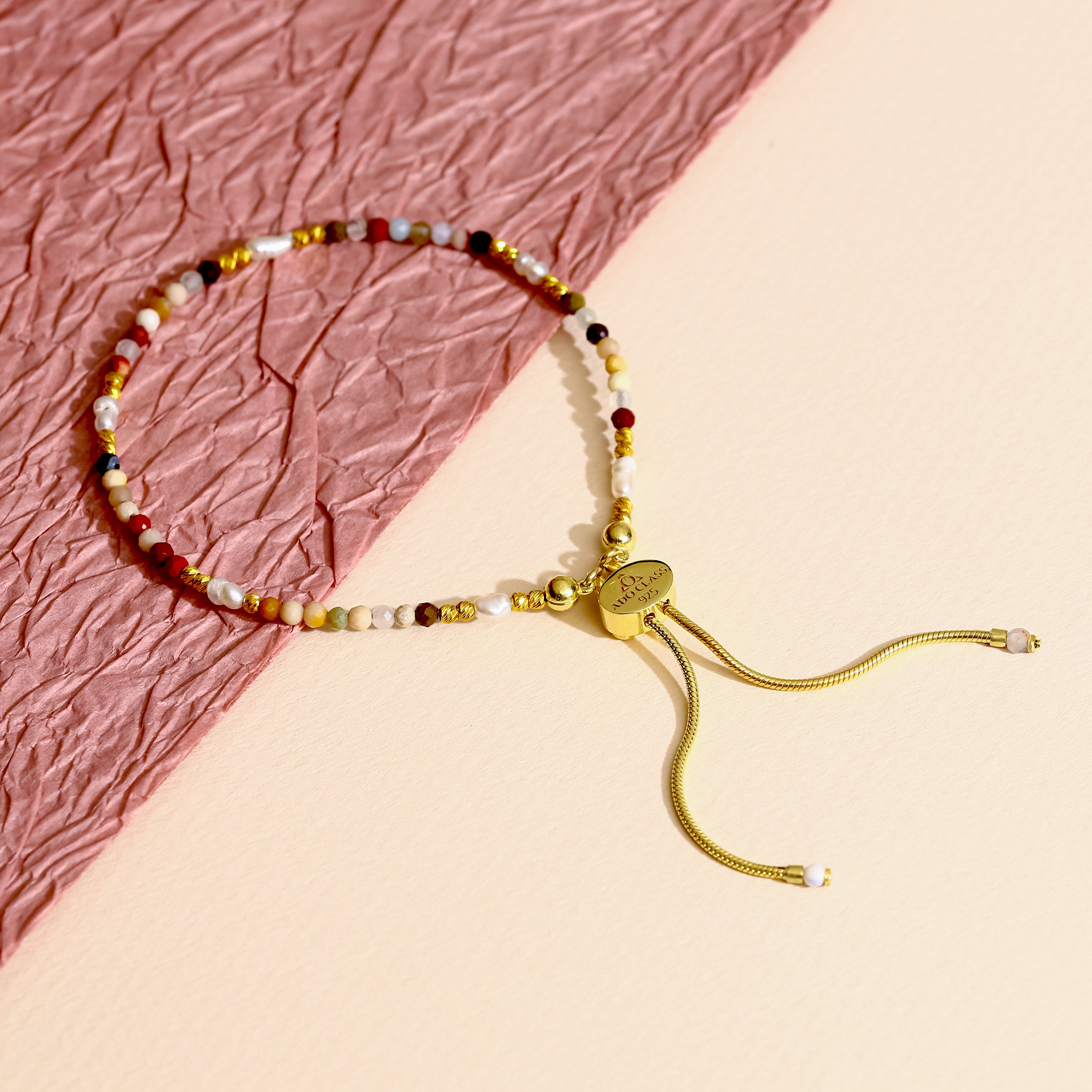 18K Gold Vermeil Doğal Taşlı İnci Bileklik - 925 Ayar Gümüş El İşçiliği