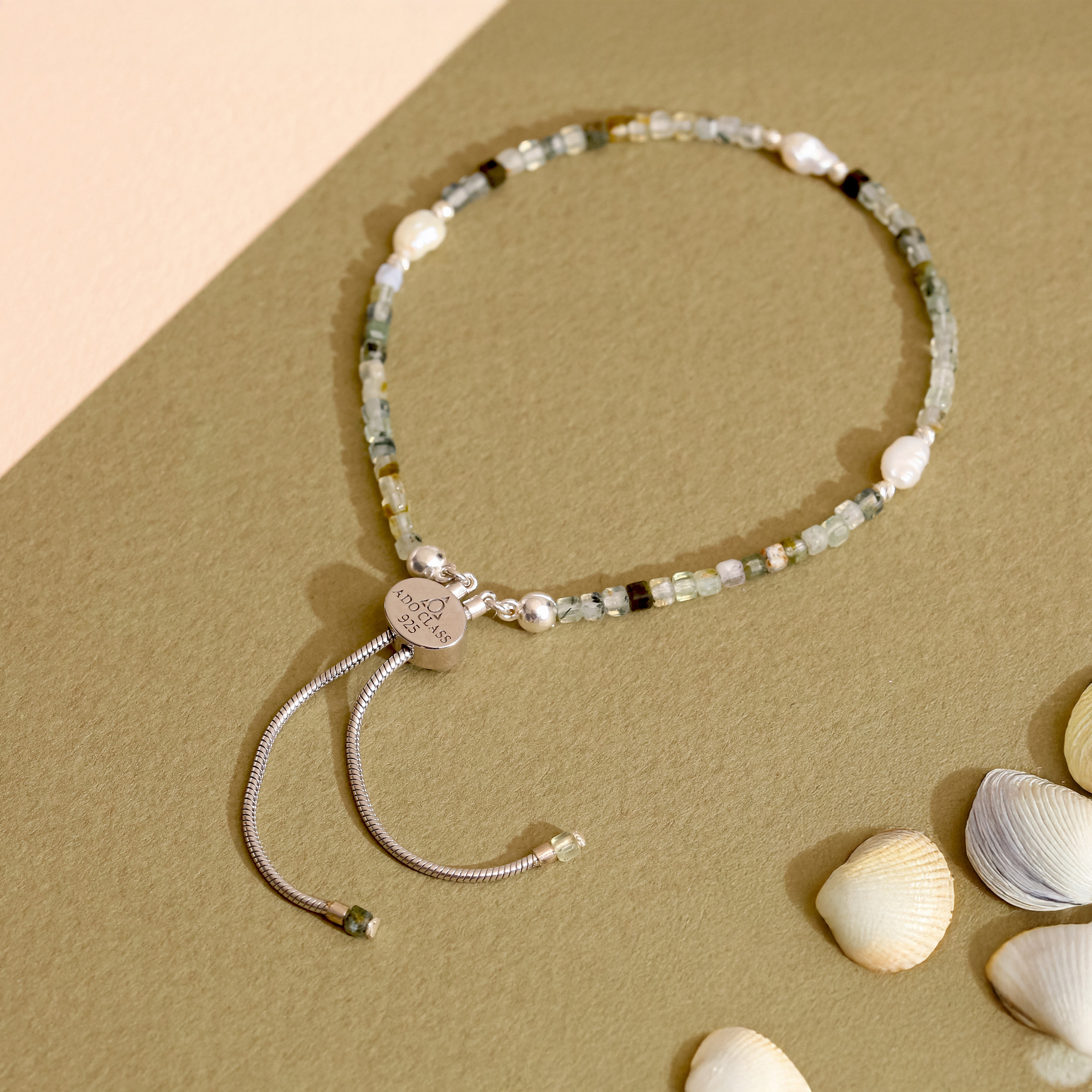 925 Ayar Gümüş Barok İnci ve Labradorit Bileklik - Rodyum Kaplama, Ayarlanabilir