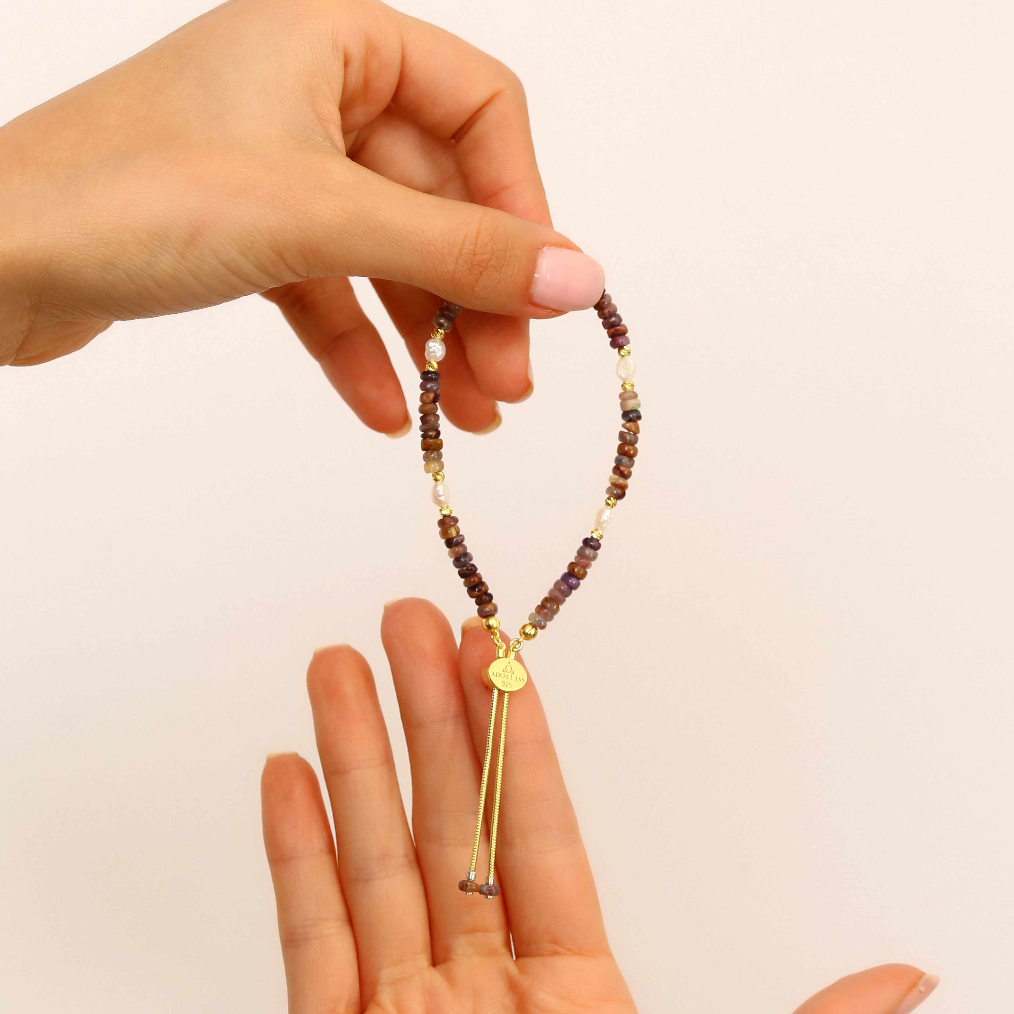 18K Gold Vermeil Safir & Turmalin & İnci Bileklik - 925 Ayar Gümüş El İşçiliği