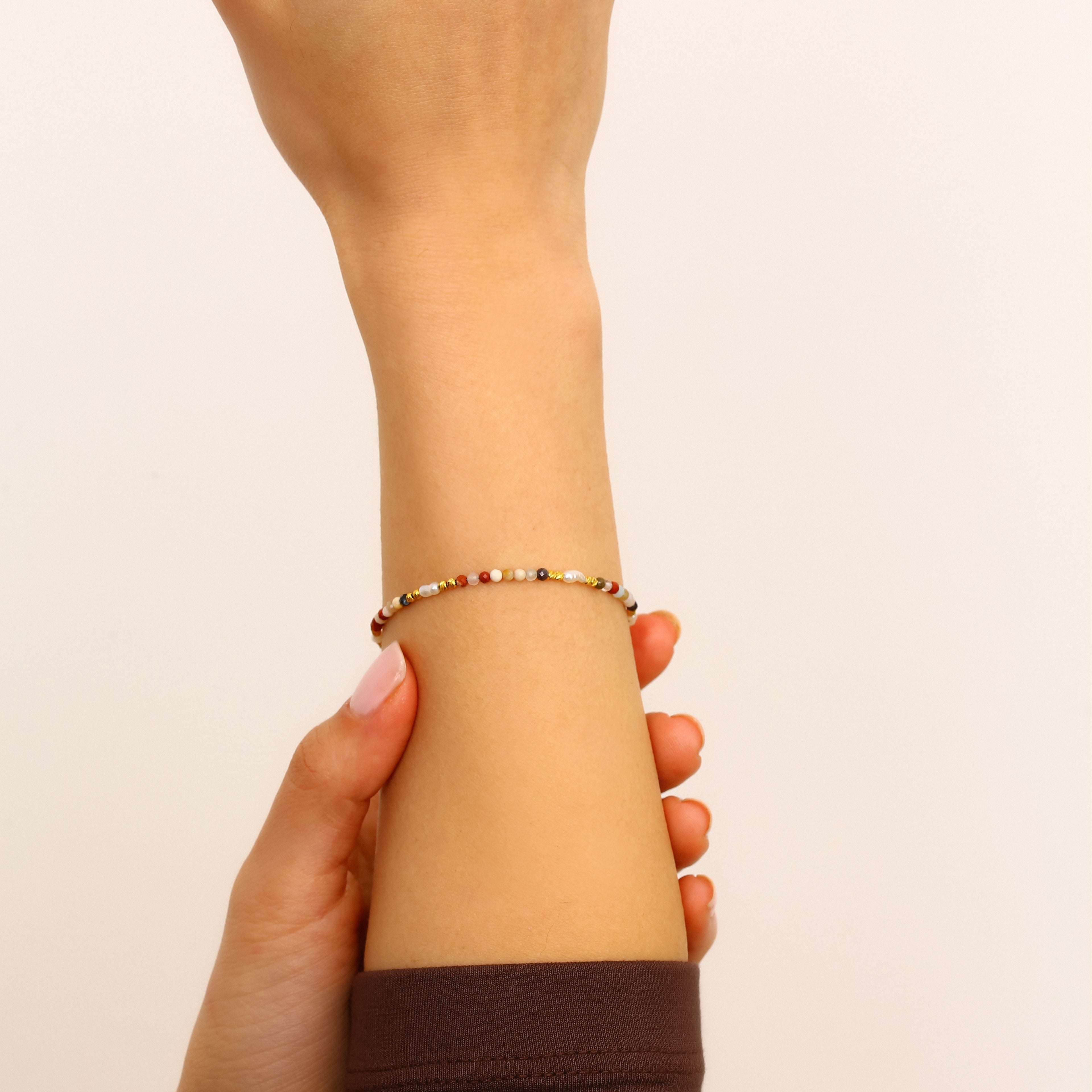 18K Gold Vermeil Doğal Taşlı İnci Bileklik - 925 Ayar Gümüş El İşçiliği