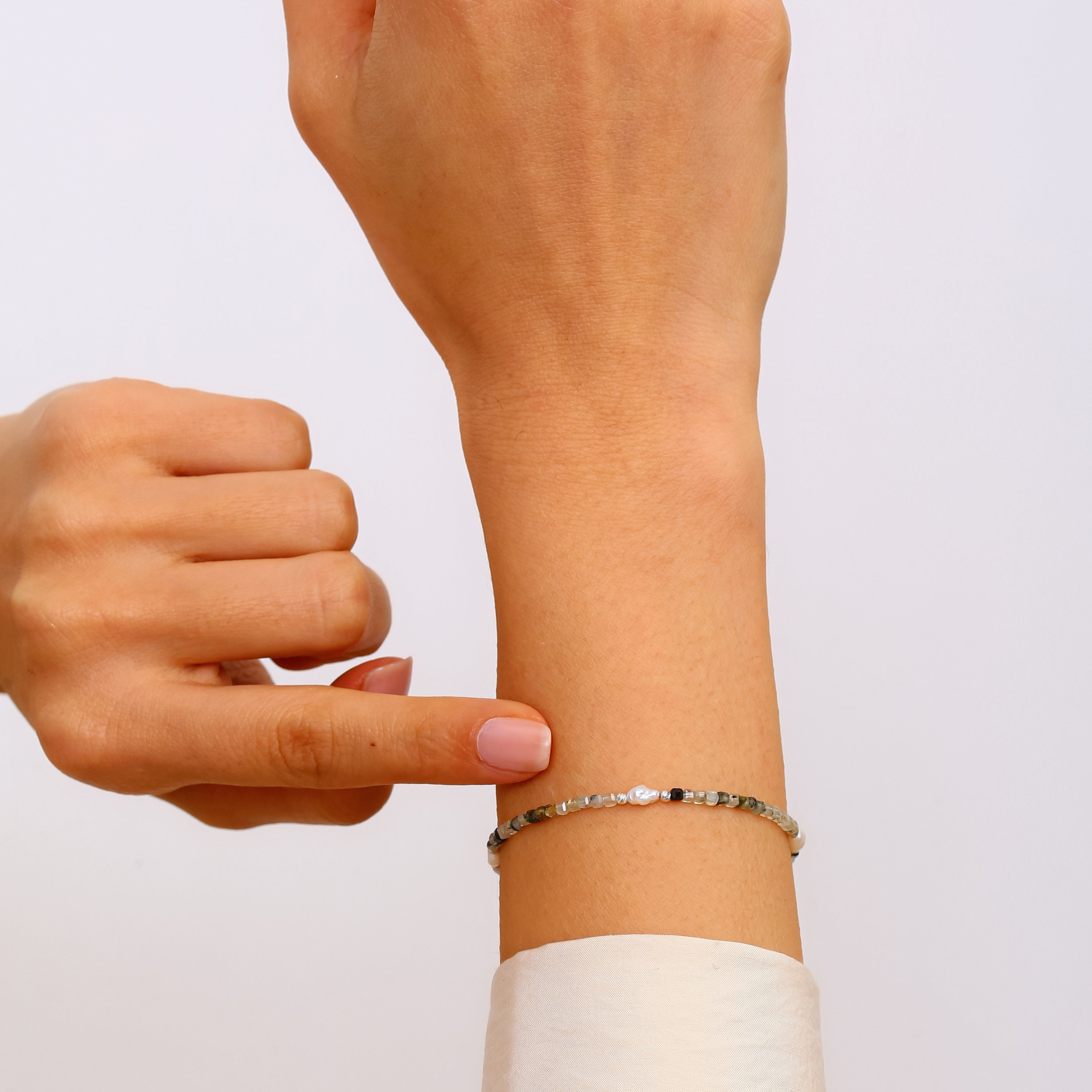 925 Ayar Gümüş Barok İnci ve Labradorit Bileklik - Rodyum Kaplama, Ayarlanabilir