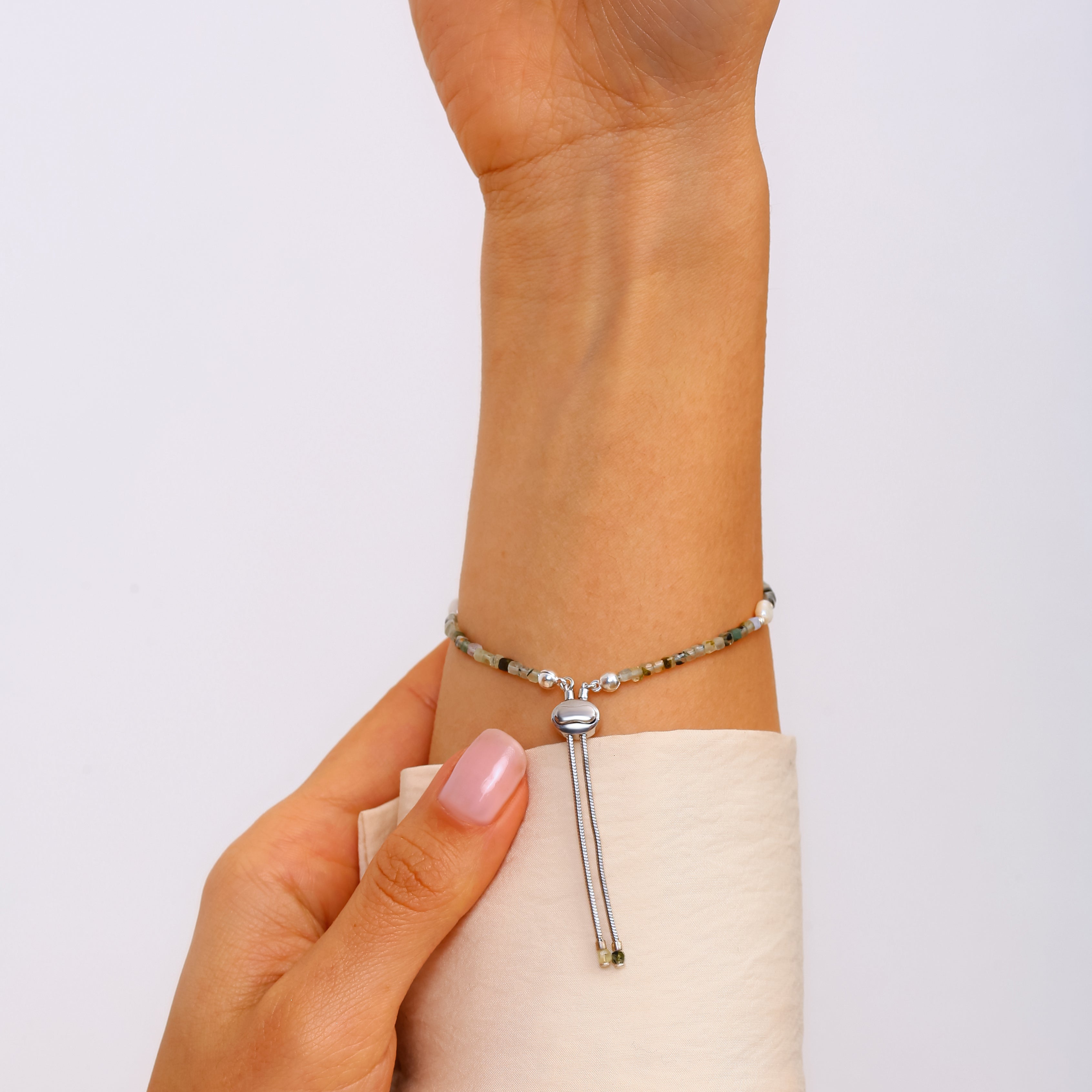 925 Ayar Gümüş Barok İnci ve Labradorit Bileklik - Rodyum Kaplama, Ayarlanabilir