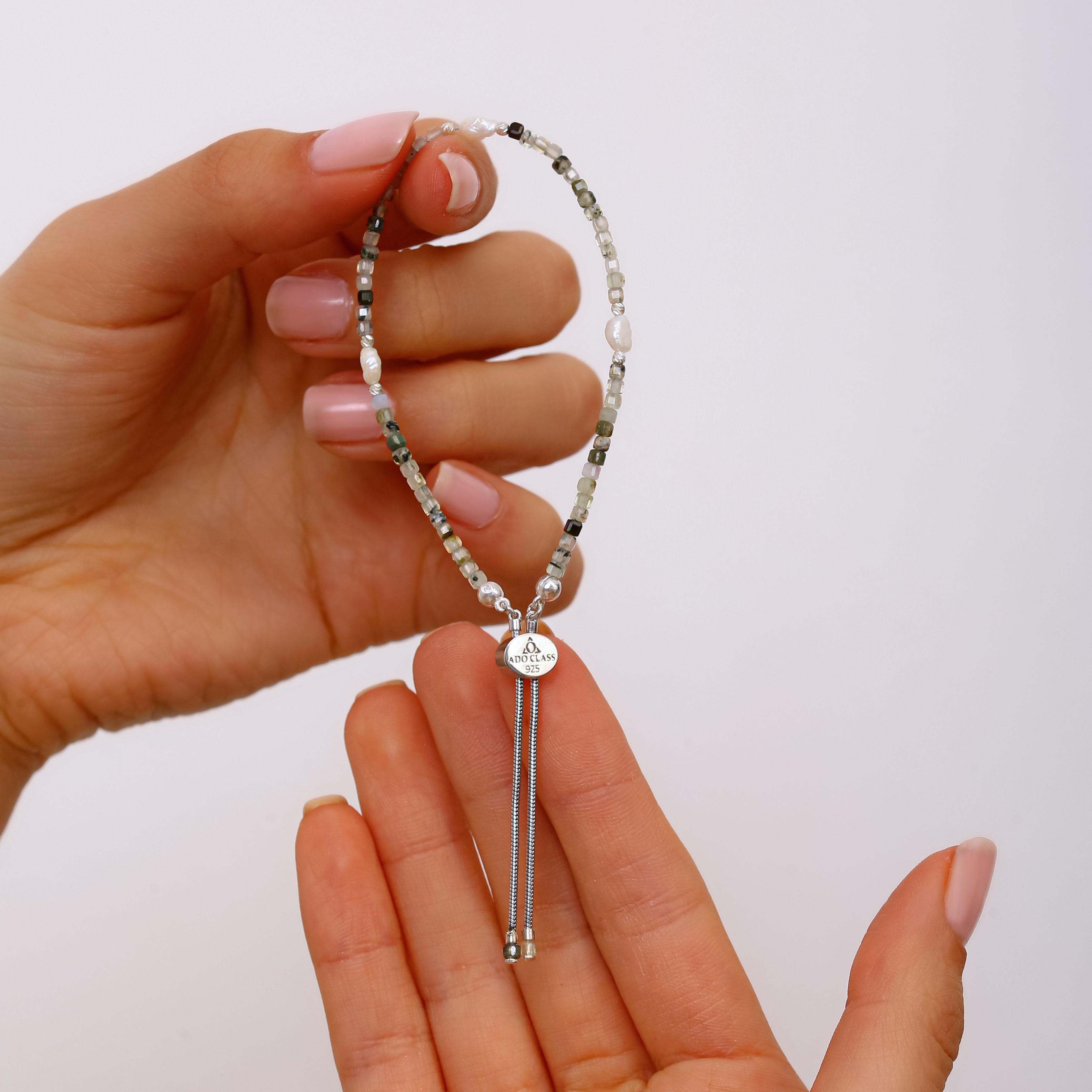 925 Ayar Gümüş Barok İnci ve Labradorit Bileklik - Rodyum Kaplama, Ayarlanabilir