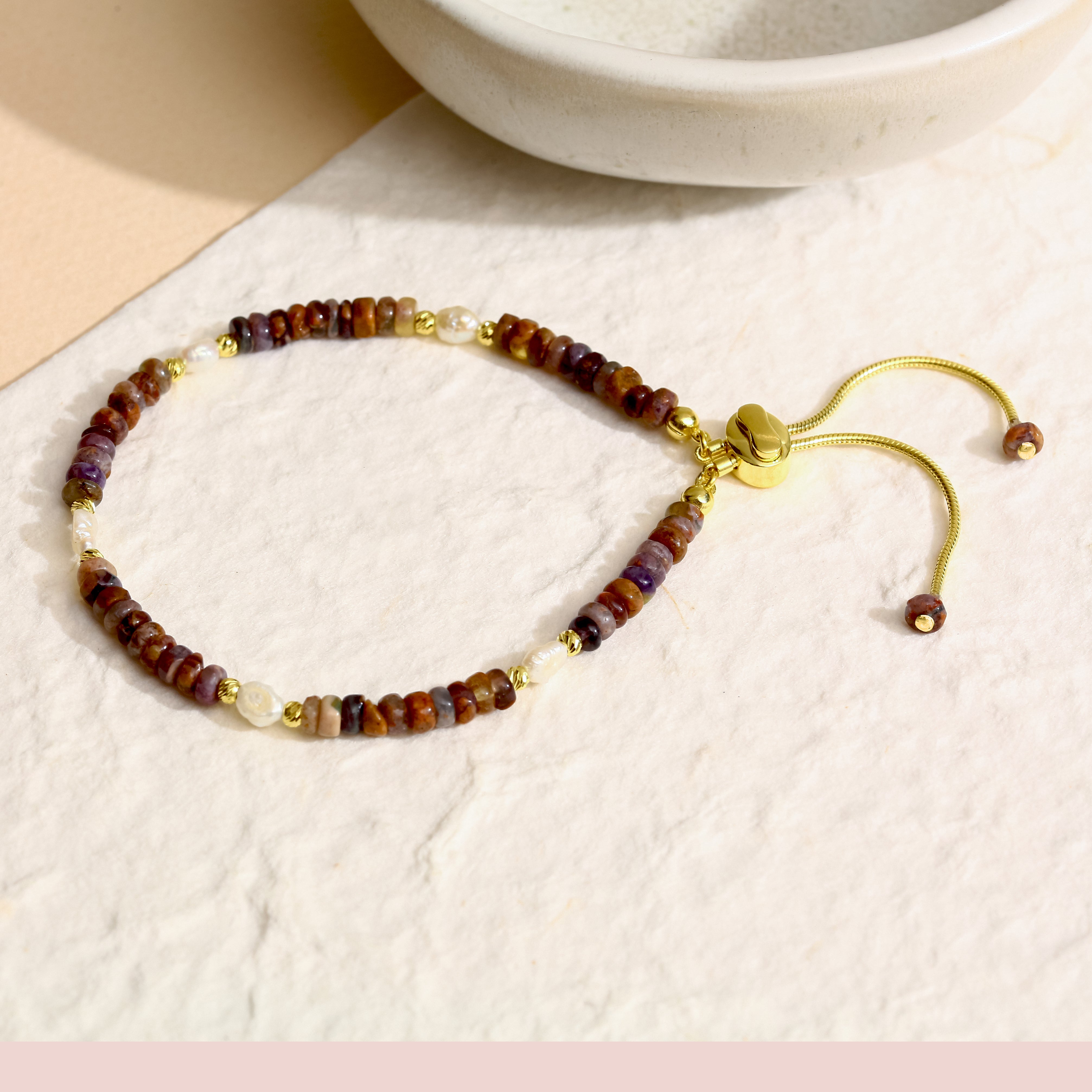 18K Gold Vermeil Safir & Turmalin & İnci Bileklik - 925 Ayar Gümüş El İşçiliği