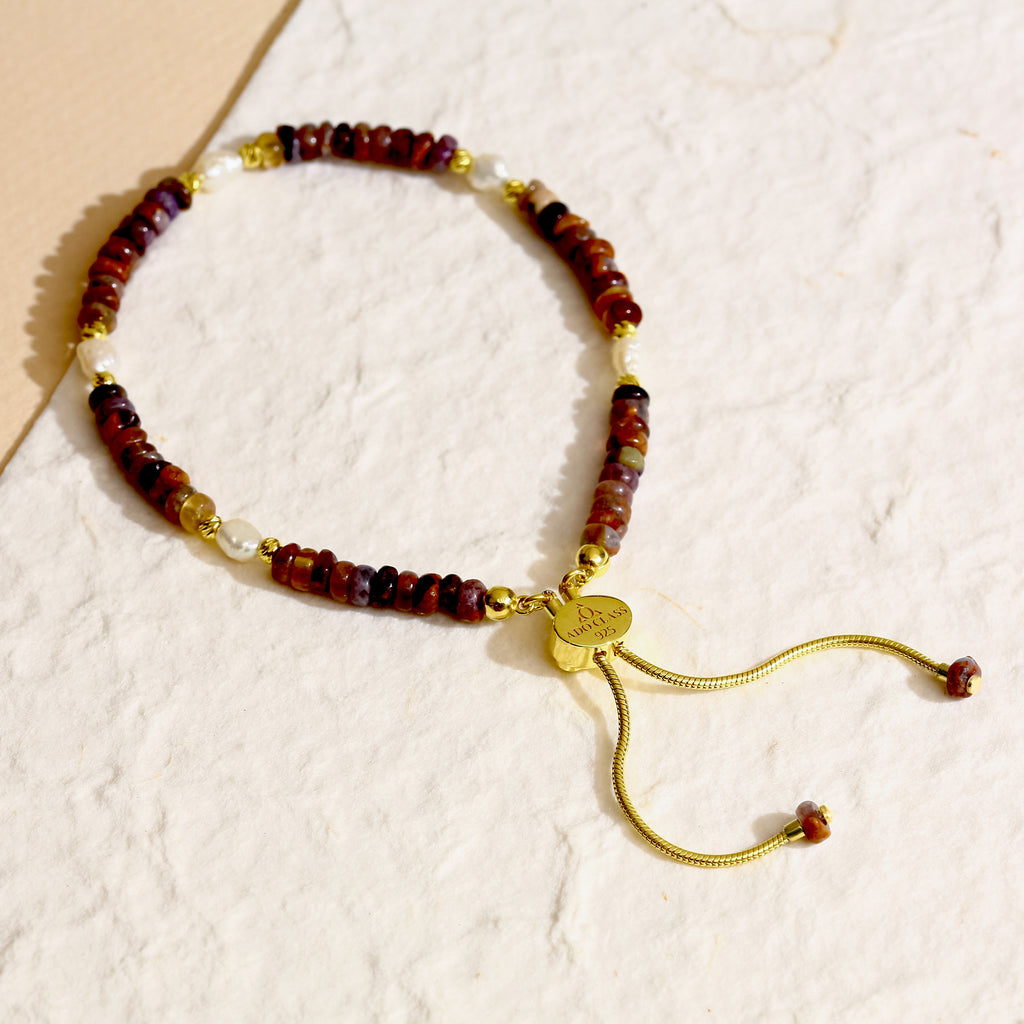 18K Gold Vermeil Safir & Turmalin & İnci Bileklik - 925 Ayar Gümüş El İşçiliği