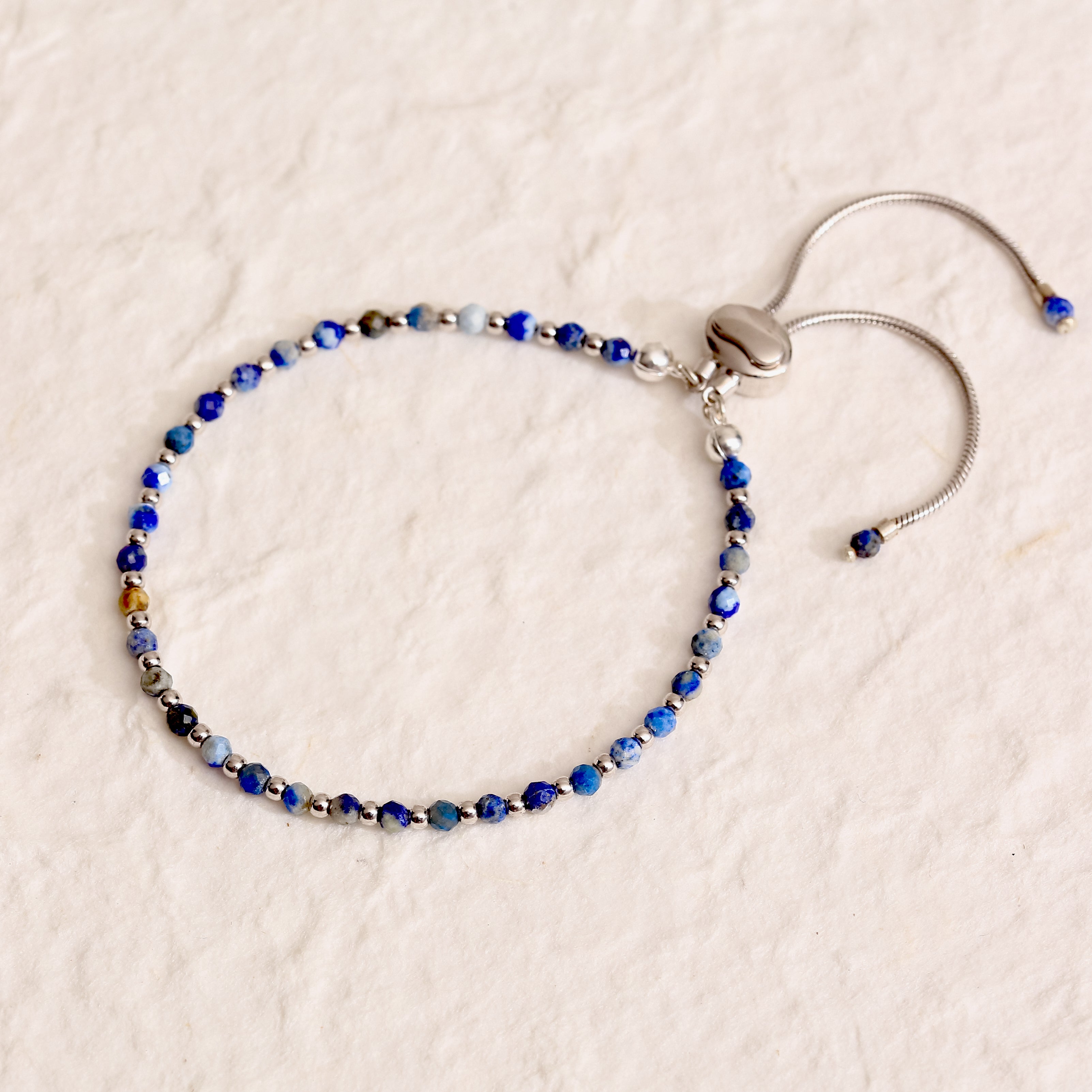 Sodalit ve Lapis Lazuli Detaylı Ayarlanabilir Gümüş Bileklik - Rodyum Kaplama