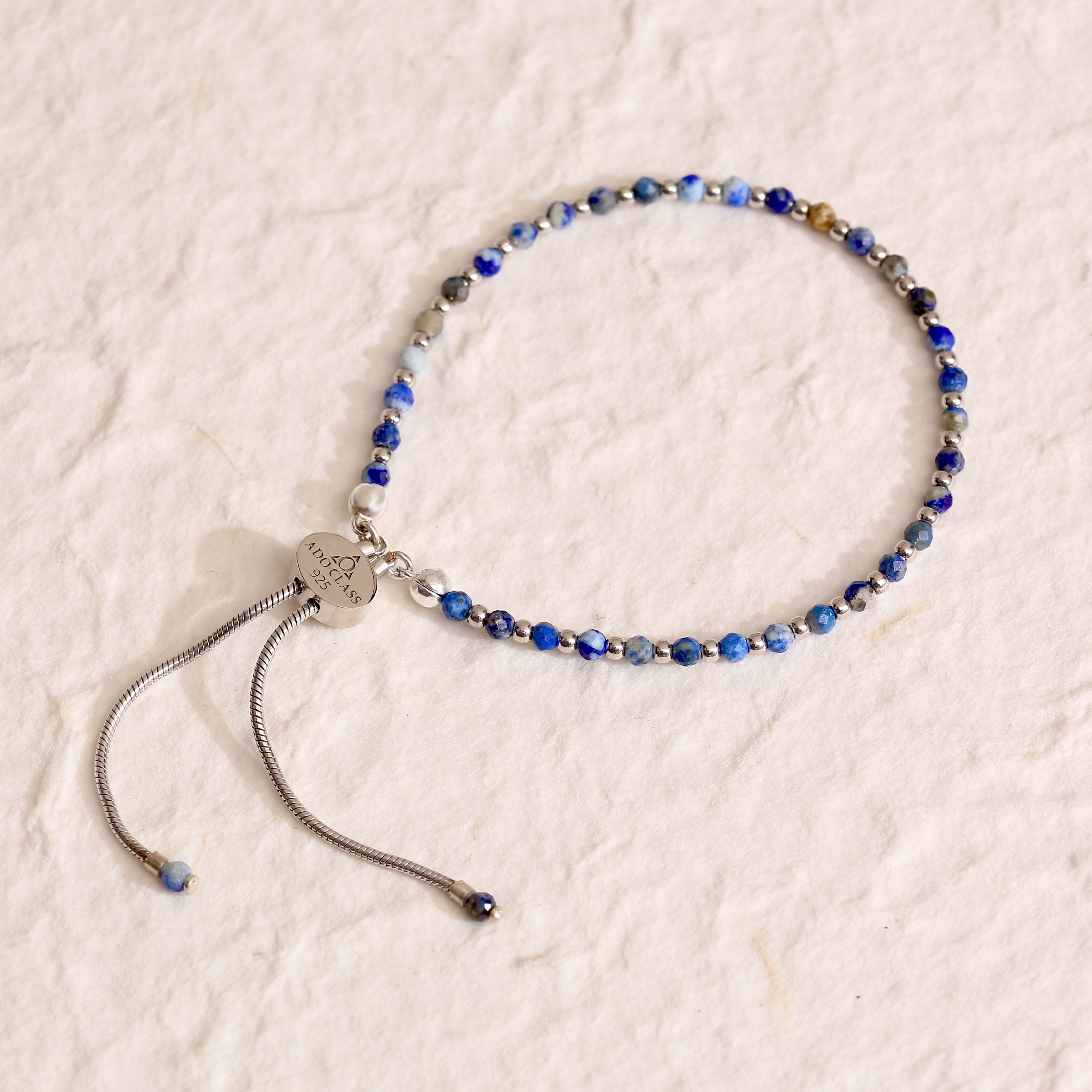 Sodalit ve Lapis Lazuli Detaylı Ayarlanabilir Gümüş Bileklik - Rodyum Kaplama