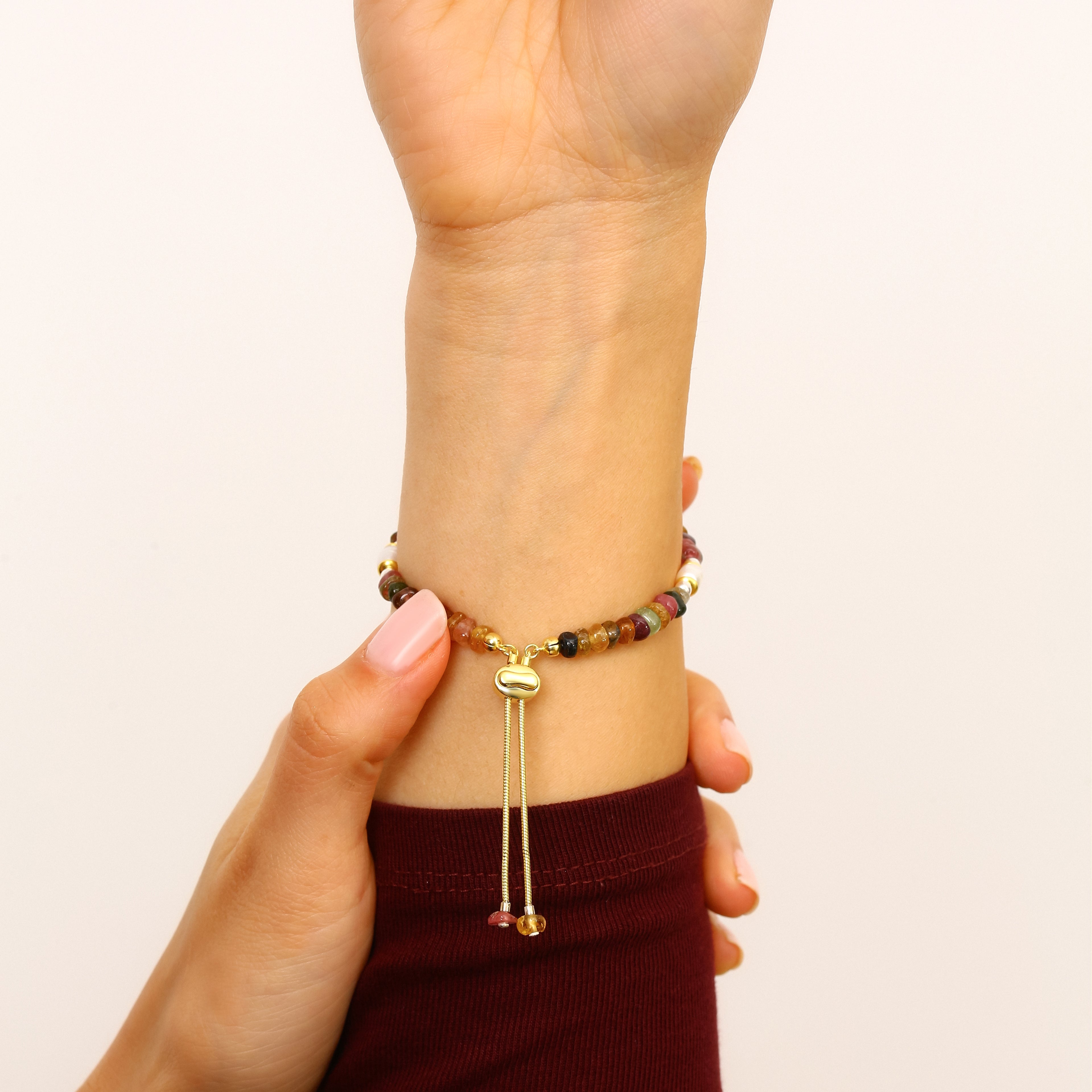 Ayarlanabilir Turmalin Taşı Bileklik - 18 Ayar Altın Kaplama 925 Ayar Gümüş