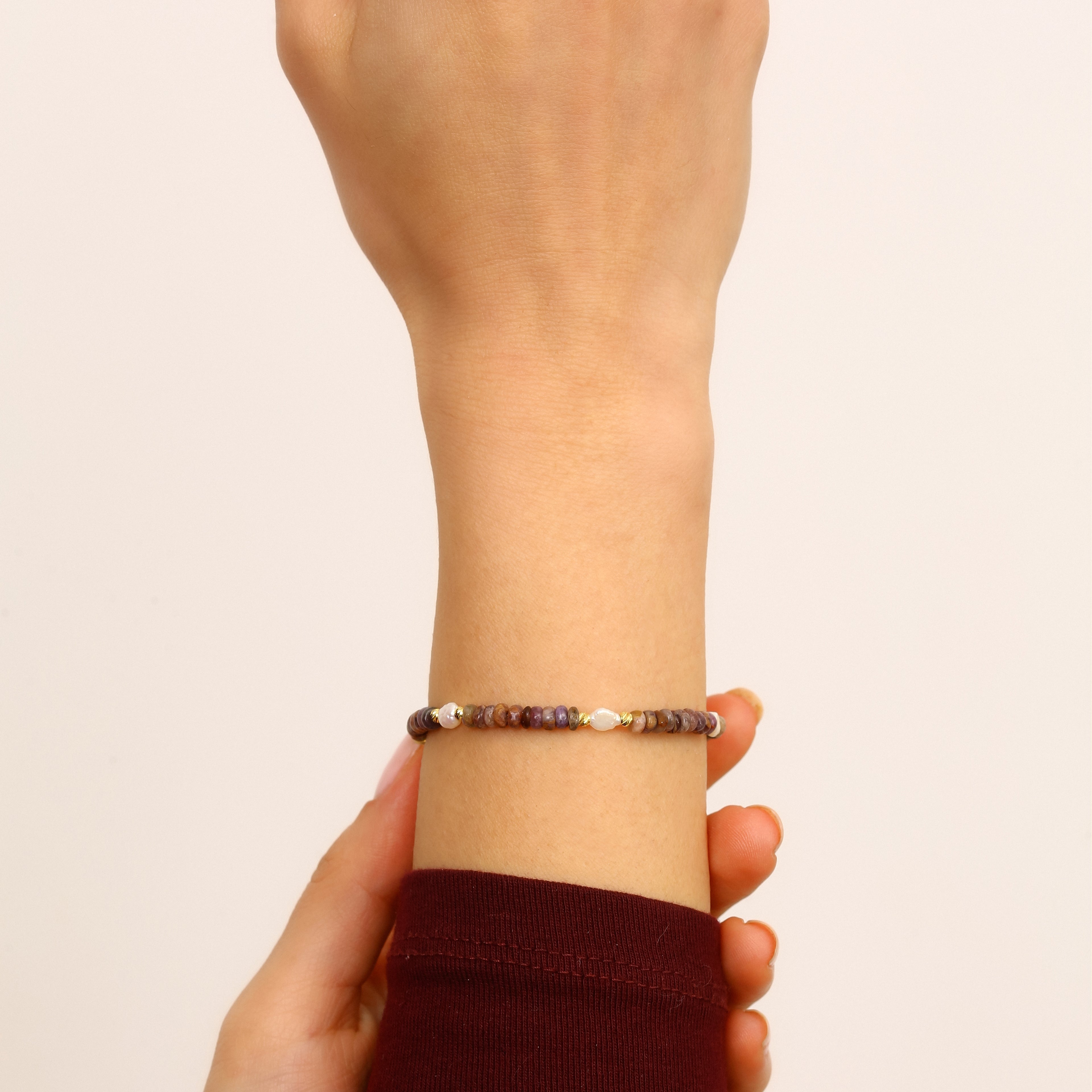 18K Gold Vermeil Safir & Turmalin & İnci Bileklik - 925 Ayar Gümüş El İşçiliği