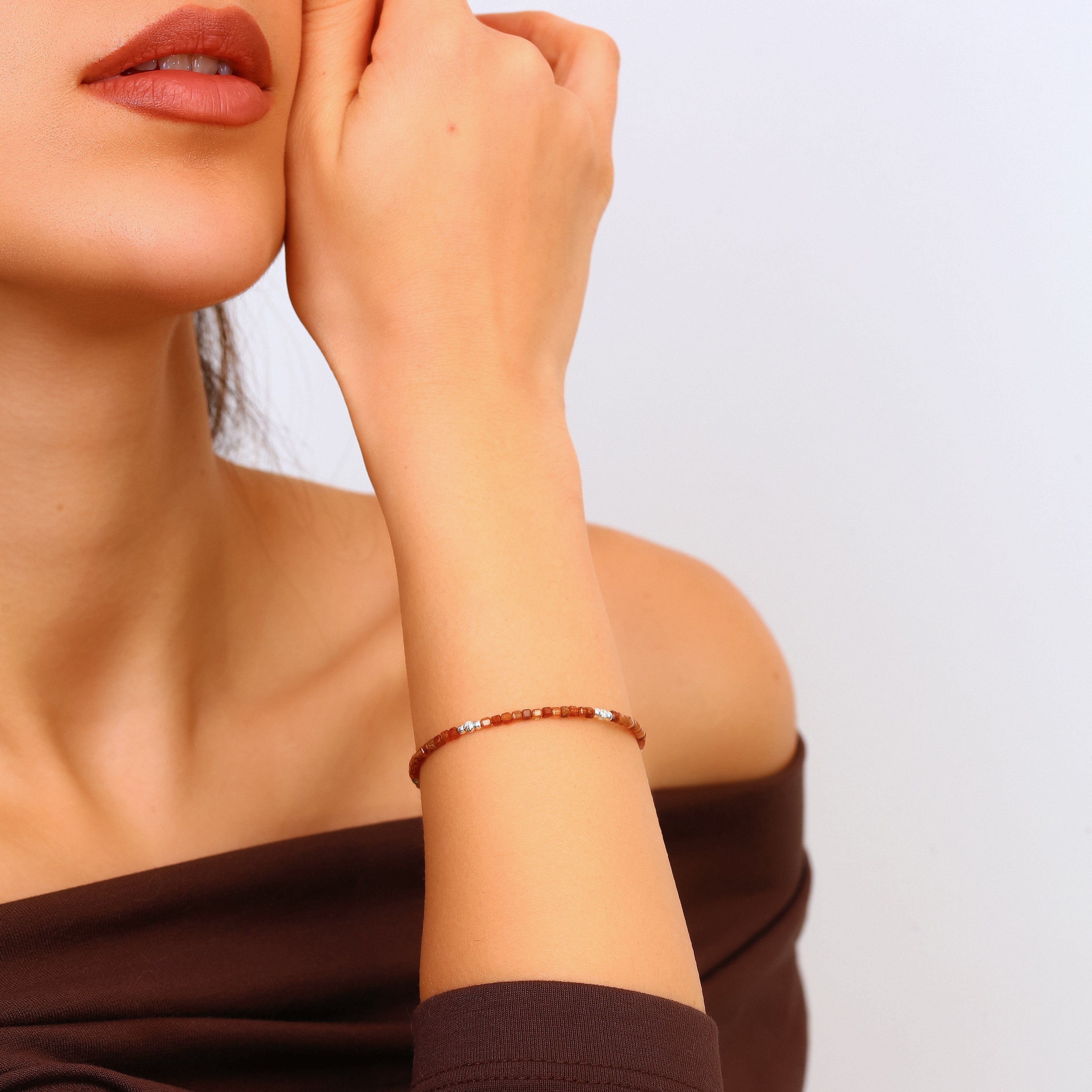 El Yapımı Karnelyan Akik Bileklik - 925 Ayar Gümüş, Ayarlanabilir Doğal Taşlı