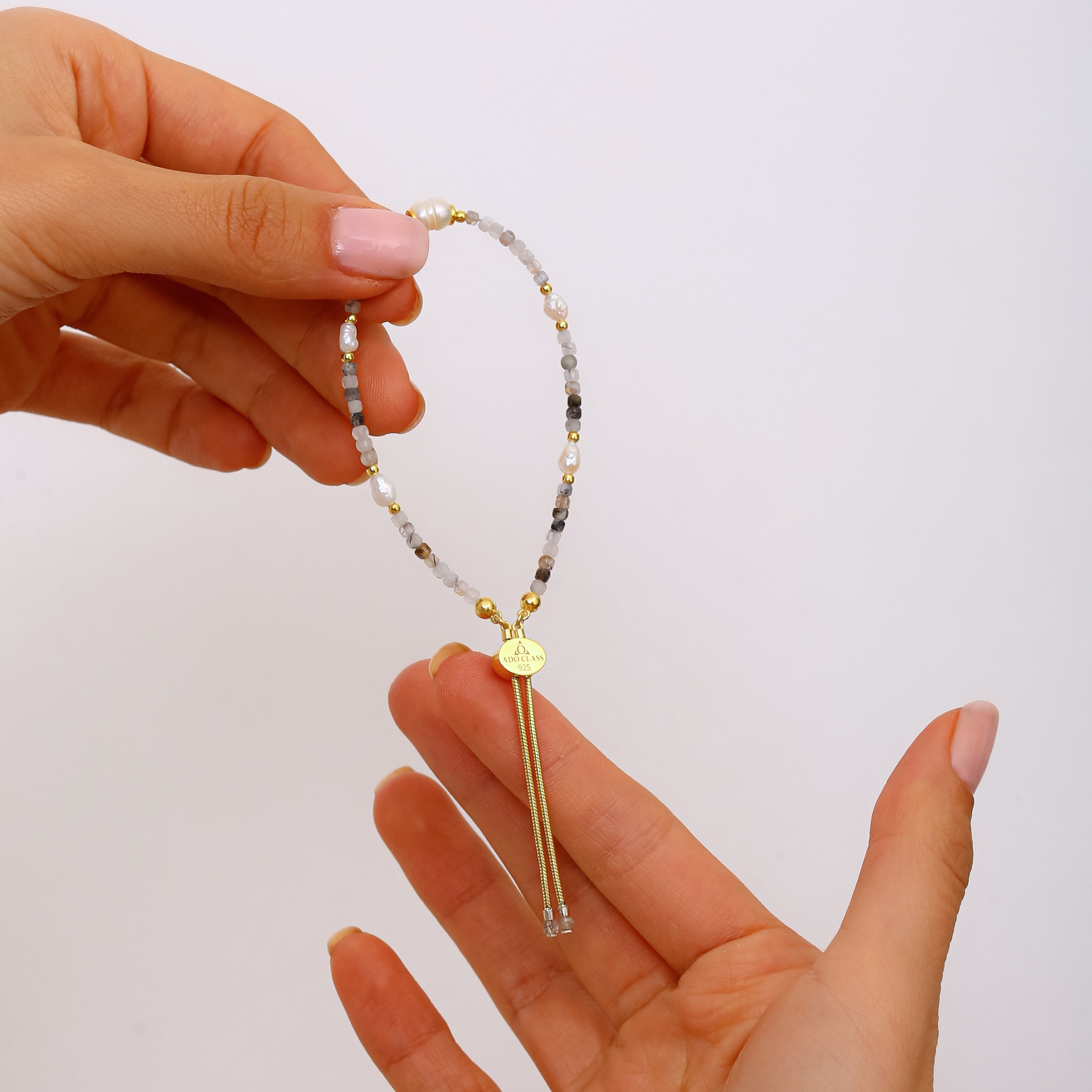 Dendritik Akik ve Barok İnci Bileklik - 18 Ayar Altın Kaplama 925 Ayar Gümüş, Ayarlanabilir