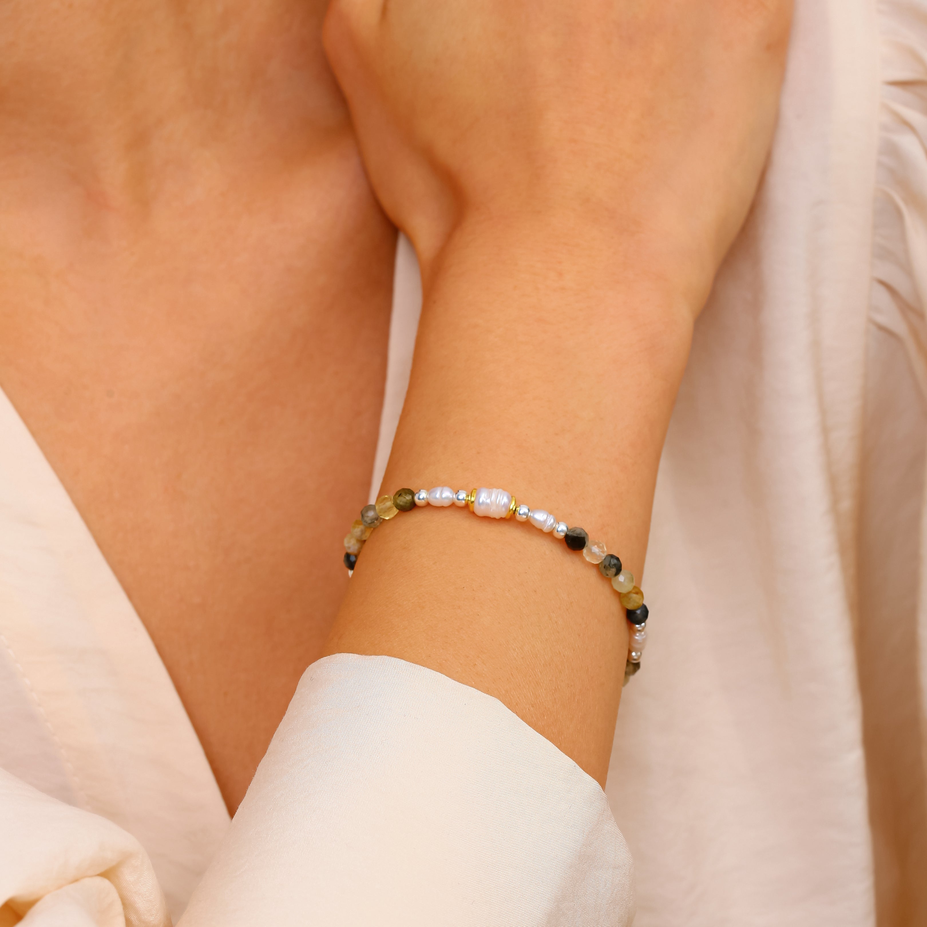 925 Ayar Gümüş Yosun Akik Bileklik - Rodyum Kaplama, Ayarlanabilir Sürgülü