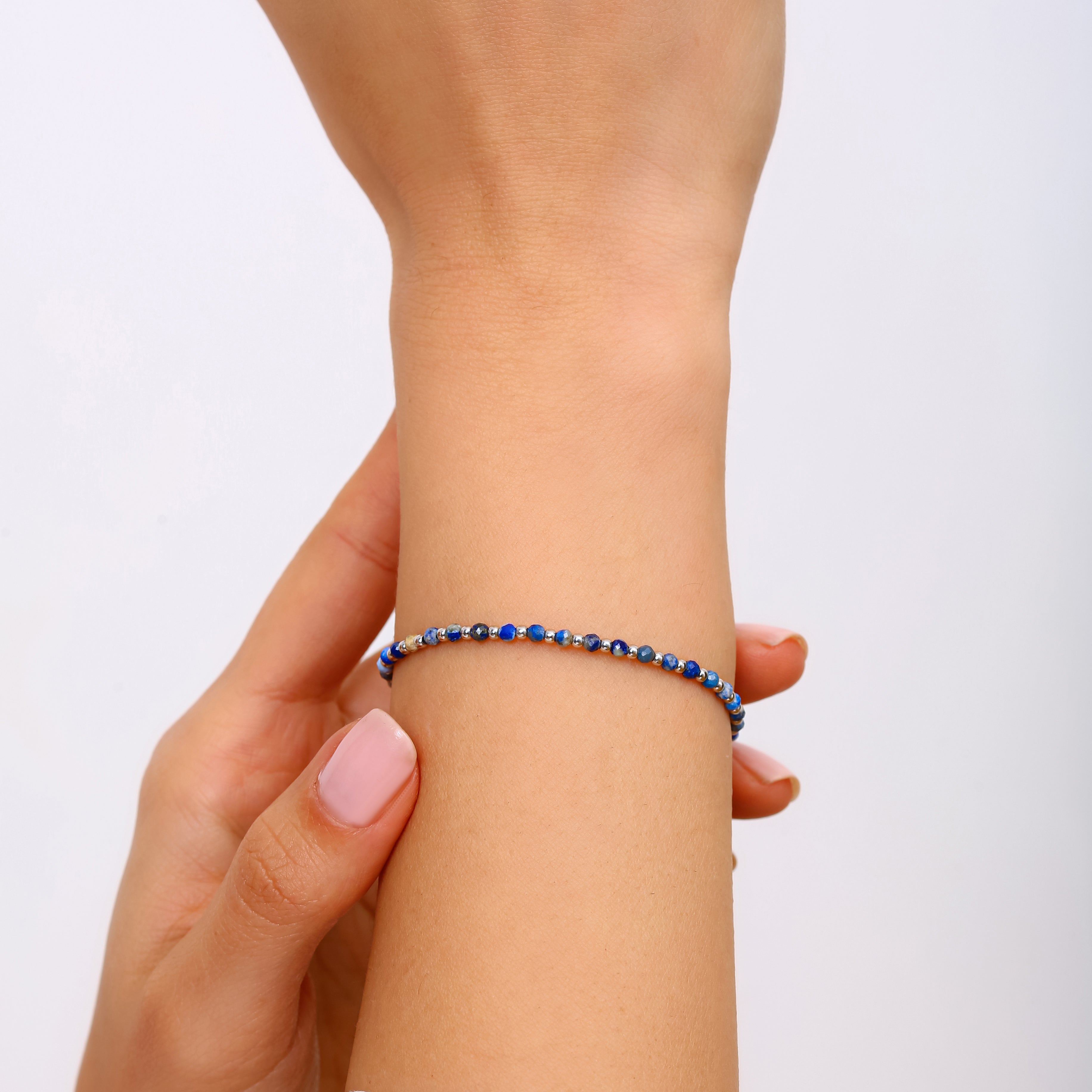 Sodalit ve Lapis Lazuli Detaylı Ayarlanabilir Gümüş Bileklik - Rodyum Kaplama