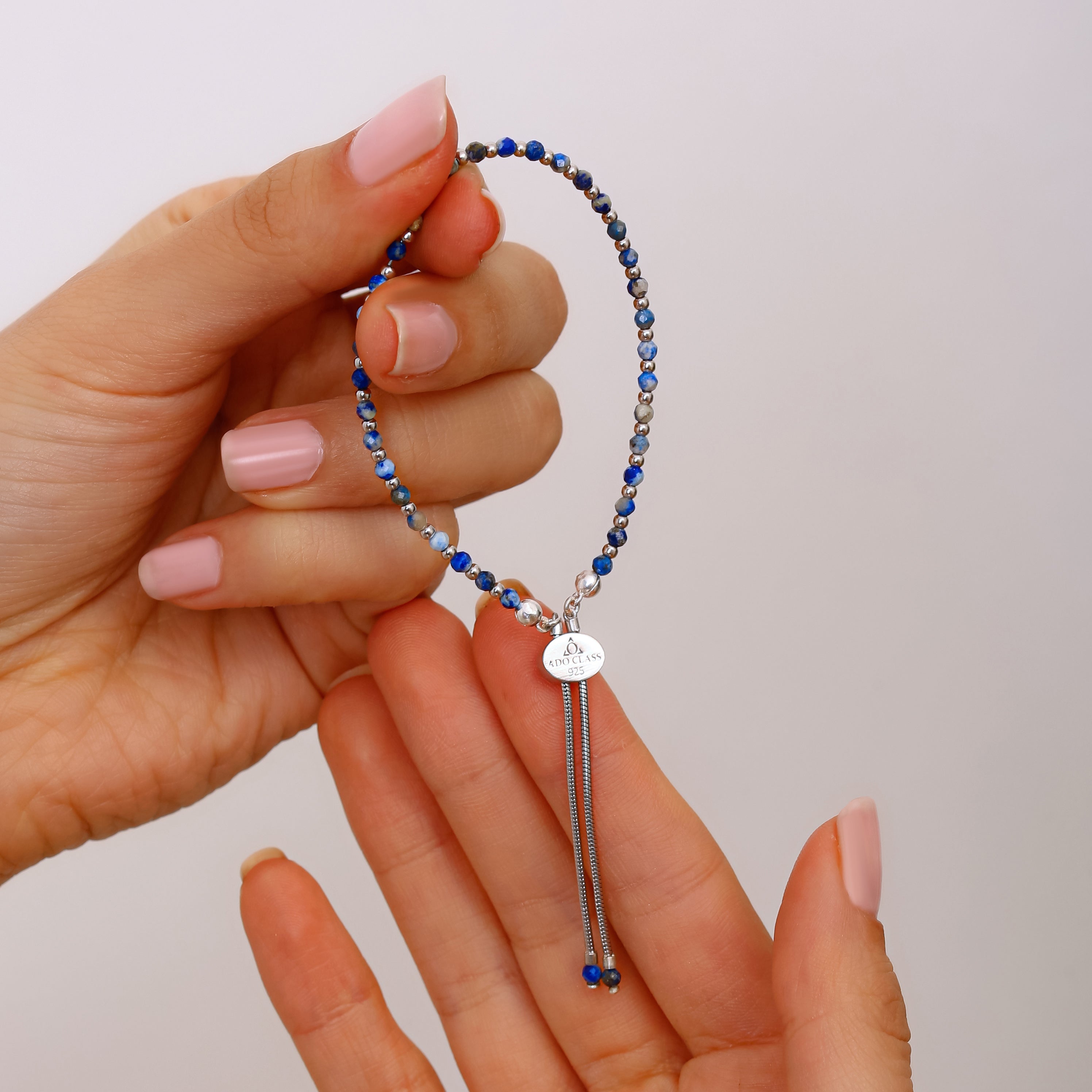 Sodalit ve Lapis Lazuli Detaylı Ayarlanabilir Gümüş Bileklik - Rodyum Kaplama