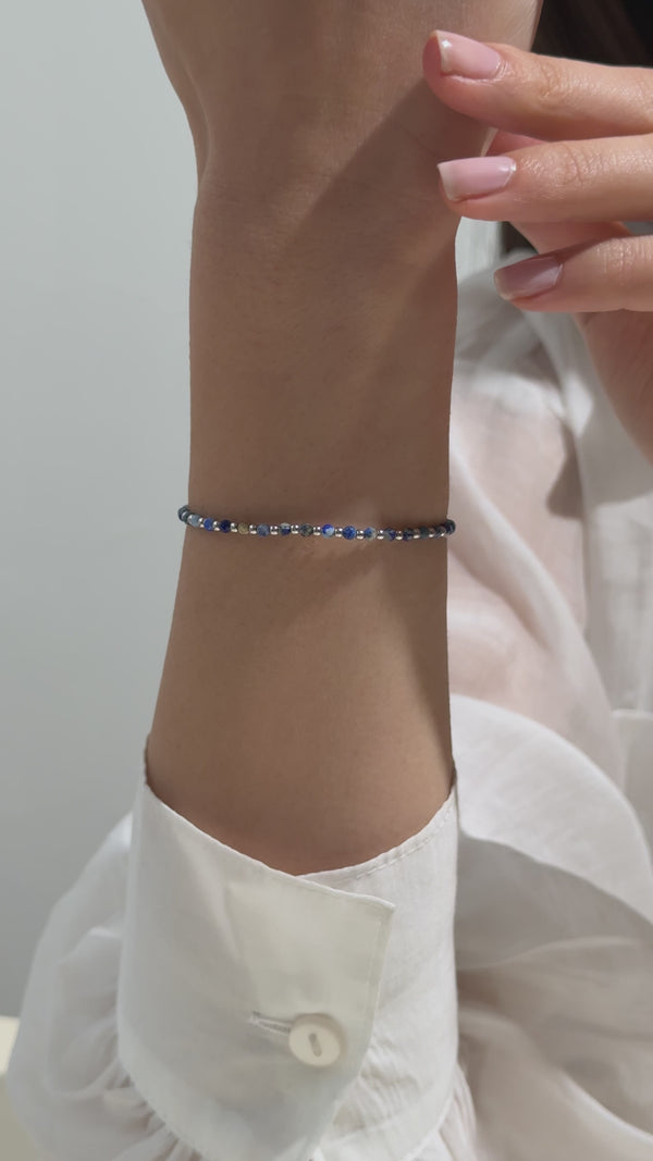 Sodalit ve Lapis Lazuli Detaylı Ayarlanabilir Gümüş Bileklik - Rodyum Kaplama