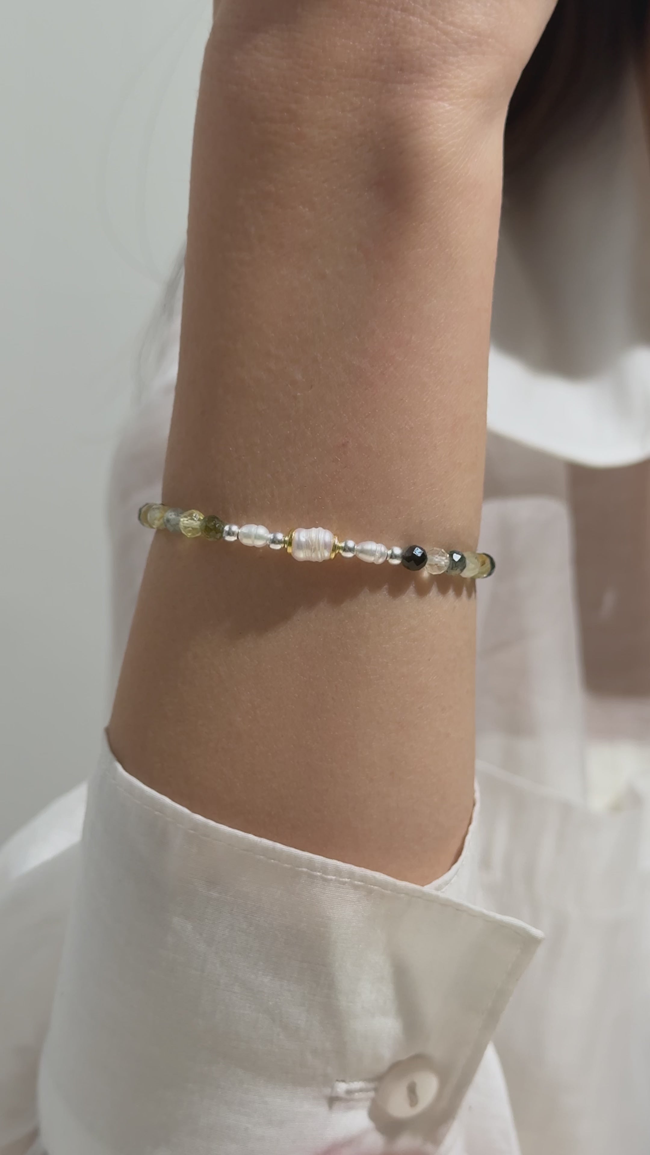 925 Ayar Gümüş Yosun Akik Bileklik - Rodyum Kaplama, Ayarlanabilir Sürgülü